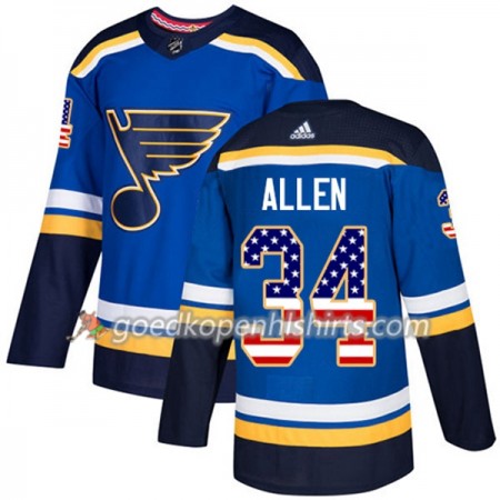 St. Louis Blues Jake Allen 34 Adidas 2017-2018 Blauw USA Flag Fashion Authentic Shirt - Mannen